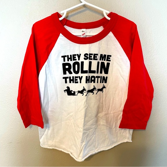 Christmas Santa They See Me Rollin They Hating baseball tee youth size 6 - Picture 2 of 5